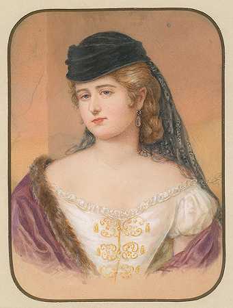 伊曼纽尔·托马斯·彼得的《戴着黑帽子和面纱的女士肖像》
