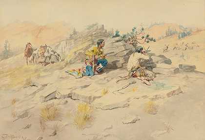 查尔斯·马里恩·罗素的《印第安人跟踪麋鹿》