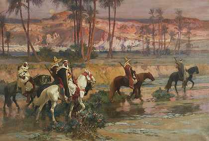 弗雷德里克·阿瑟·布里奇曼的《分叉小溪，阿尔及利亚》