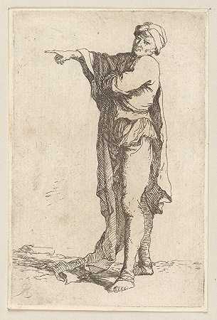 Salvator Rosa的《男人，站着，手臂水平指向》
