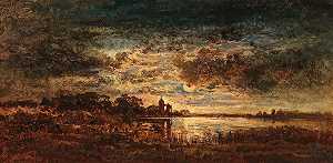 安东·瓦尔德豪斯的《月光下的晚湖风景》