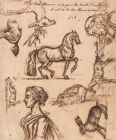 詹姆斯·西摩的《兔子、马、鹿、男人和女人的素描》