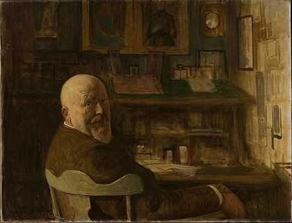 利奥波德·冯·卡尔克勒（Leopold von Kalckreuth）的《办公桌上的男人肖像》
