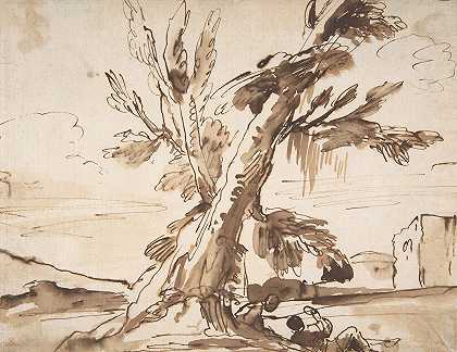 Pier Francesco Mola的《两个人在树下的风景》