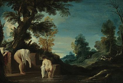 Guercino的《洗澡女人的风景》