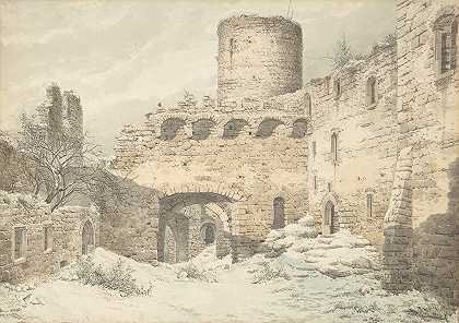 Julius von Leypold的《废墟中中世纪城堡庭院的冬季视图》