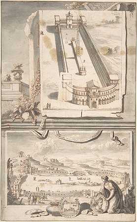 “重建卡拉卡拉马戏团（上图）和废墟视图（下图），作者：Jan Goeree