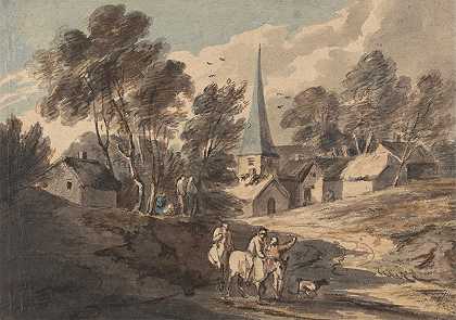 托马斯·盖恩斯伯勒的《骑着马背的旅行者走近一个有尖塔的村庄》