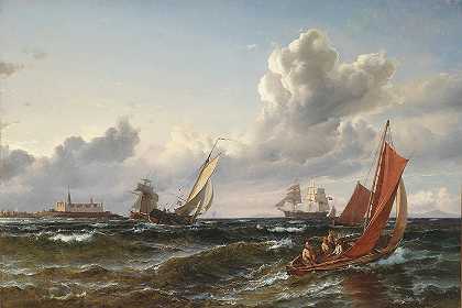 卡尔·弗雷德里克·瑟伦森（Carl Frederik Sørensen）的《克朗堡海湾的帆船和渔船》