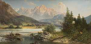 阿尔弗雷德·卡尔·朱利叶斯·冯·舍恩伯格《阿尔卑斯山脚下的河流风景》