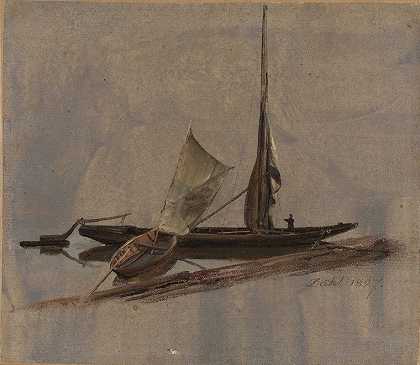 约翰·克里斯蒂安·达尔的《易北河上的两艘帆船》