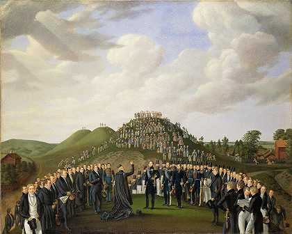 “1834年，国王卡尔十四世·约翰访问老乌普萨拉的土堆