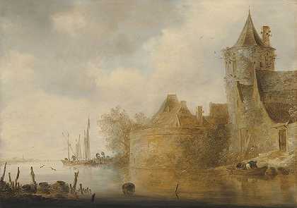 科内利斯·范德沙尔克（Cornelis van der Schalcke）的《河流风景与城墙后的塔楼和村庄建筑》