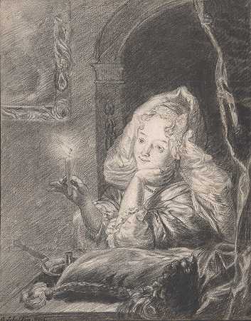 戈德弗里德·沙尔肯（Godfried Schalcken）的《年轻女子坐在桌子旁，拿着蜡烛迟到》