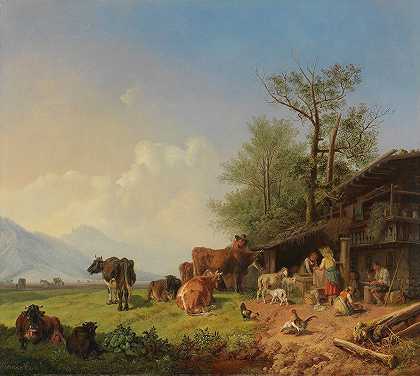 Heinrich Bürkel的《带喷泉的农场》