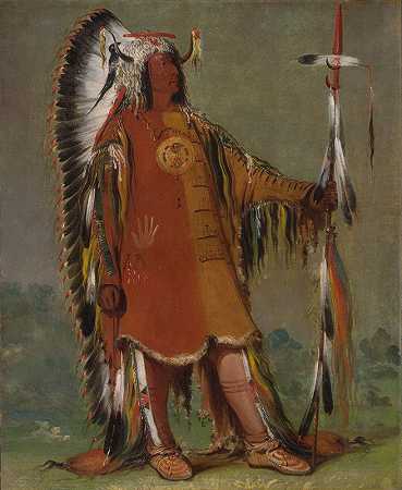 乔治·卡特林的《Máh-To-Tóh-Pa，四只熊，第二酋长，穿着盛装》