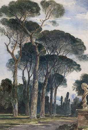 威廉·詹姆斯·穆勒（William James Müller）《罗马博尔盖塞别墅的雨伞松树》
