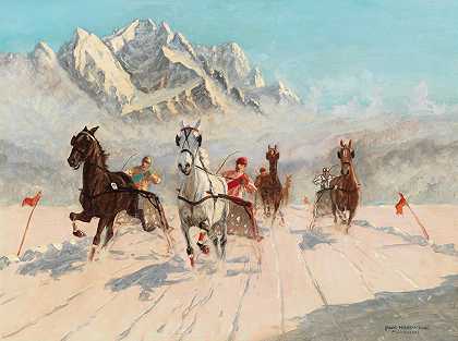 弗朗茨·希恩·梅尔（Franz Hienl Merre）的《背景为祖格斯皮茨人的Eibsee赛跑》