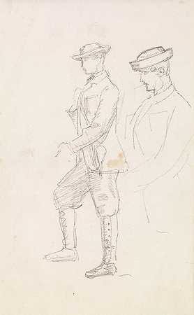 “男-约翰·埃弗里特·米莱斯拍摄的两张年轻男子的素描