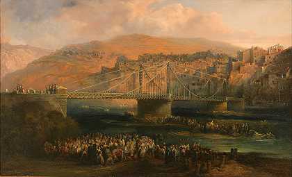 Genaro Pérez Villaamil的《弗拉加市及其悬桥风景》