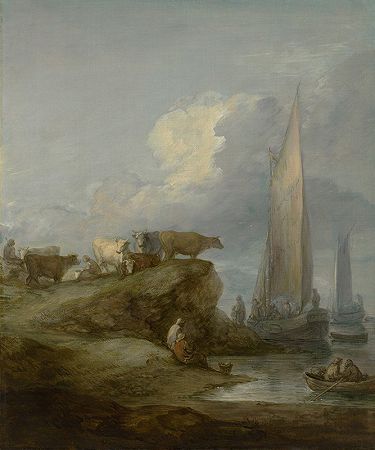 托马斯·盖恩斯伯勒（Thomas Gainsborough）的《航运与牛的海岸场景》