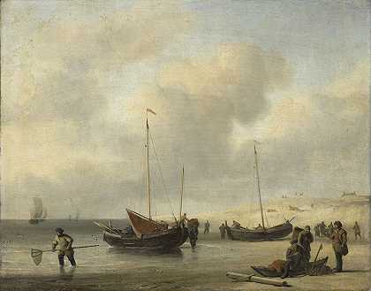 Willem van de Velde The Younger的《岸上的渔船》