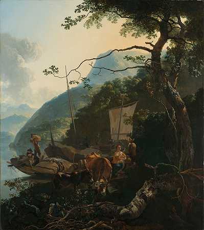 亚当·皮纳克的《停泊在意大利湖岸的船夫》