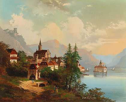约翰·威廉·扬科夫斯基的《城市和护城河城堡的景色》
