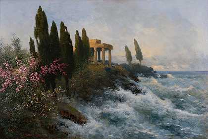 阿道夫·考夫曼的《地中海风景与古庙》
