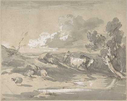 托马斯·盖恩斯伯勒（Thomas Gainsborough）的《牧人、奶牛和绵羊的开放风景》