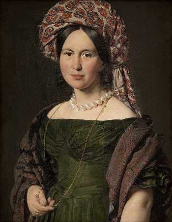 “Cathrine Jensen，née Lorenzen，C.a.Jensen的艺术家妻子，戴着头巾