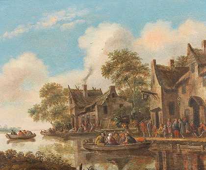 托马斯·海尔曼斯（Thomas Heeremans）的《渡船和酒馆的河流风景》