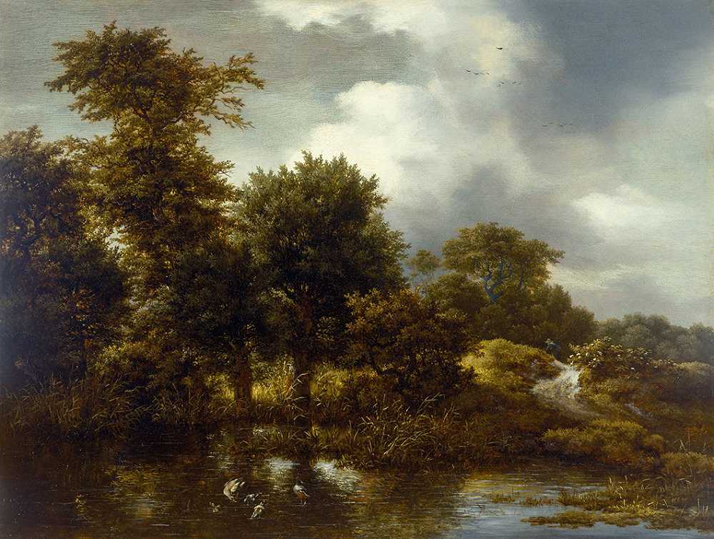 雅各布·范·鲁伊斯代尔的《带池塘的森林风景》