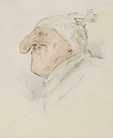 亚历山大·韦尔·韦尔（Alexander Ver Huell）的《戴睡帽的人的卡通头像》