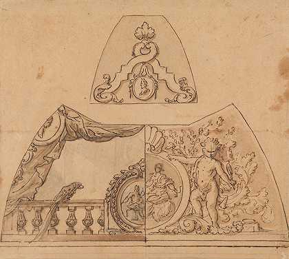 詹姆斯·桑希尔爵士的《天花板装饰设计（带鹦鹉）》