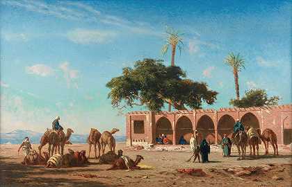 “休憩在埃及西奥特的大篷车”，作者：Narcisse Berchère