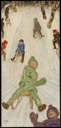 弗朗茨·冯·斯塔克的《雪橇骑行雪橇儿童》