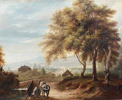 米歇尔·塞萨·丹尼尔利的《阿尔巴罗山上的热那亚景色》