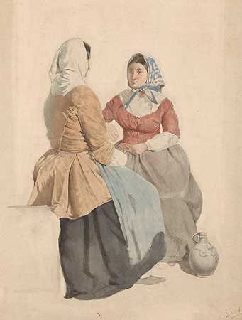 威廉·亨德里克·施密特的《两个坐着的女人拿着罐子》