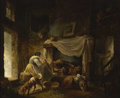 Hubert Robert的《废墟中的农民厨房（意大利厨房）》