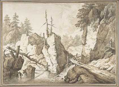 弗朗茨·舒茨（Franz Schütz）的《瑞士山景，小桥跨越小溪》