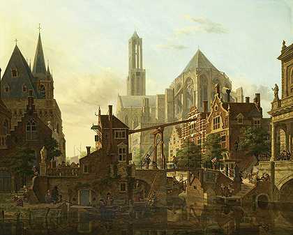 扬·亨德里克·弗海恩（Jan Hendrik Verheyen）的《乌得勒支生动的城镇生活》（A Lively Townscene，Utrecht）
