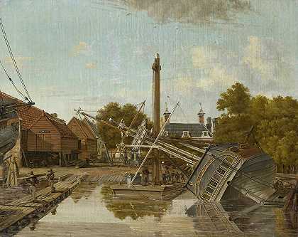 Pieter Godfried Bertichen的《阿姆斯特丹Bickers Eiland的St Jago造船厂》