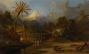 Prosper Marilhat的《棕榈树风景与山景》