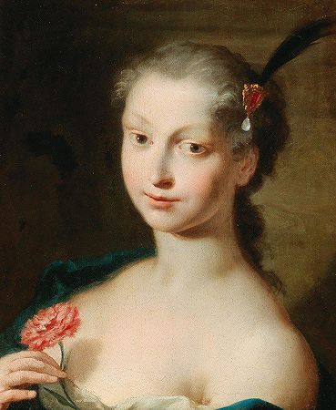 威尼斯学校的《一位优雅女士与康乃馨的肖像》