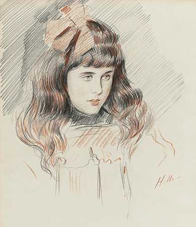 保罗·塞萨尔·赫勒乌（Paul César Helleu）的《艺术家之女埃伦·赫勒夫肖像》