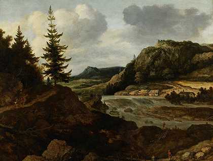 阿勒特·范·埃弗丁根的《带旅行者的山区河流风景》