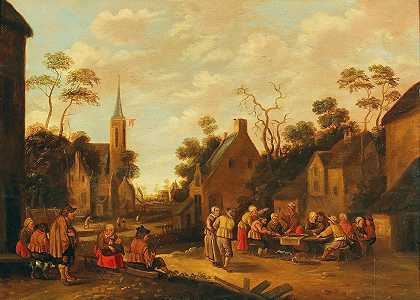 Joost Cornelisz Droochsloot的《农民节日的村庄场景》