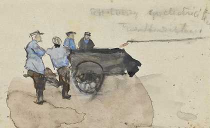阿道夫·勒·孔特（Adolf le Comte）的《四个带着手推车的工人》