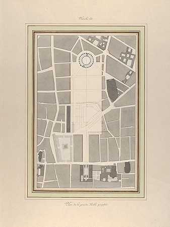 “La Halle aux Bles，街道平面图，作者：Pierre François Léonard Fontaine